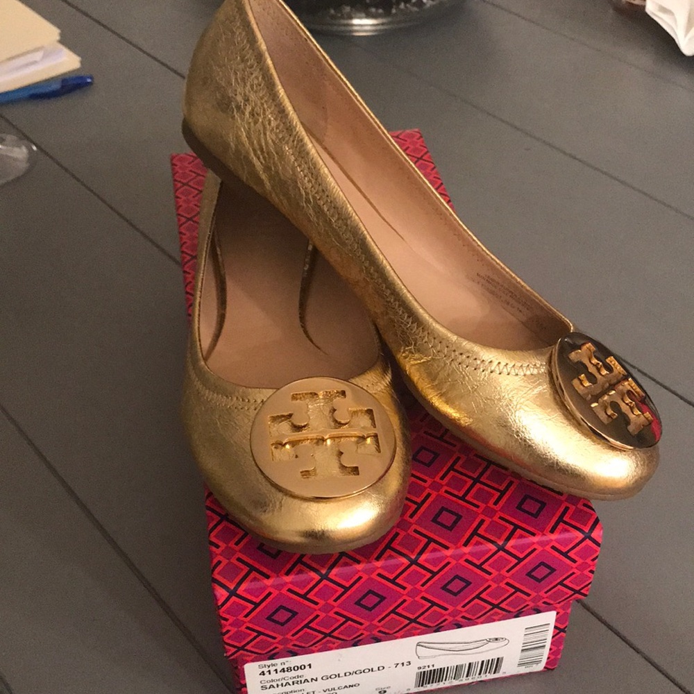 Tory Burch Gold Reva Ballet Flats